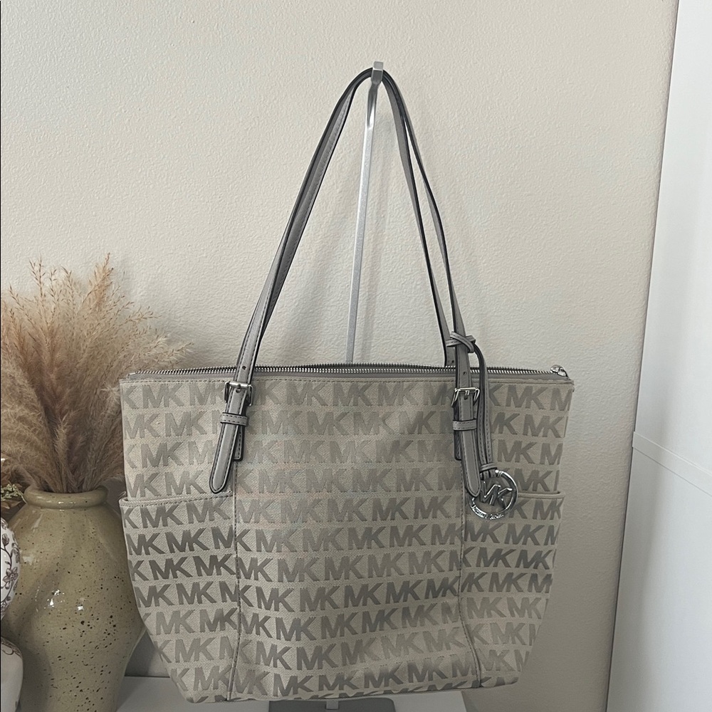 Michael Kors Tan and Gray Logo Tote